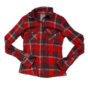 Nollie Skater Hipster The Slim Fit Red Plaid Button Down 2 Front Flap Pocket S
